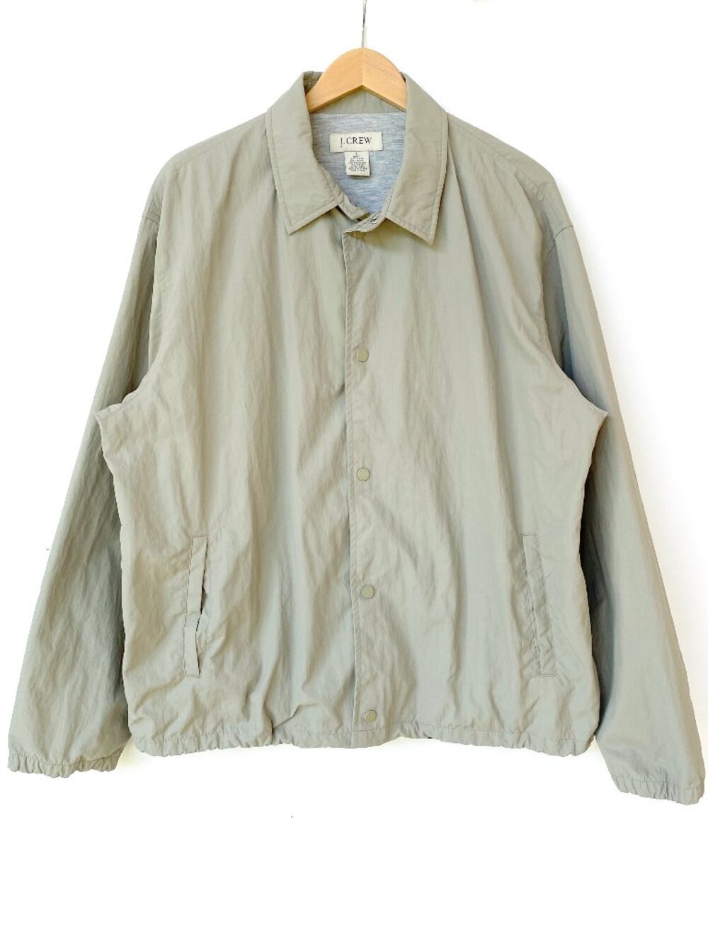 J.Crew Nylon Snap Front Coaches Jacket Jersey Lined Tan Khaki Large